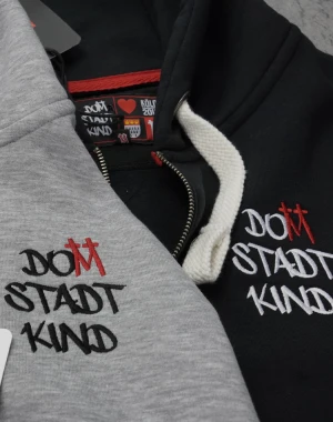 Domstadtkind Premium Zipper Hoodie schwarz mit Rückendruck