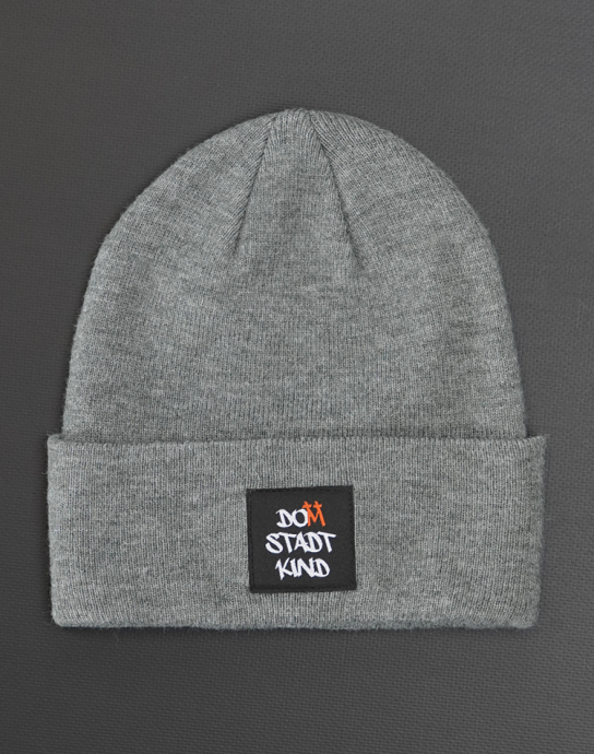 Beanie grau mit Umschlag Domstadtkind Logo gewebtes Label